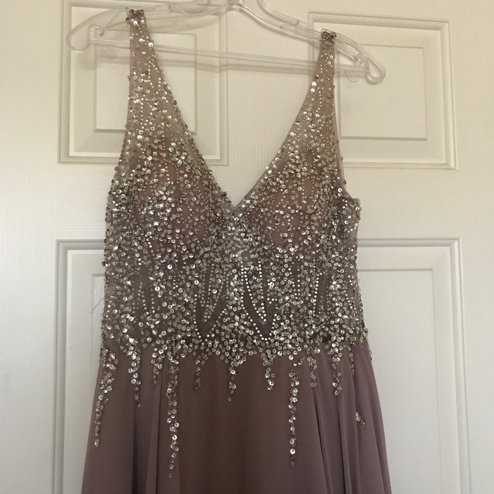 V-Neck Long Prom Dress with Beaded Bodice PromGirl